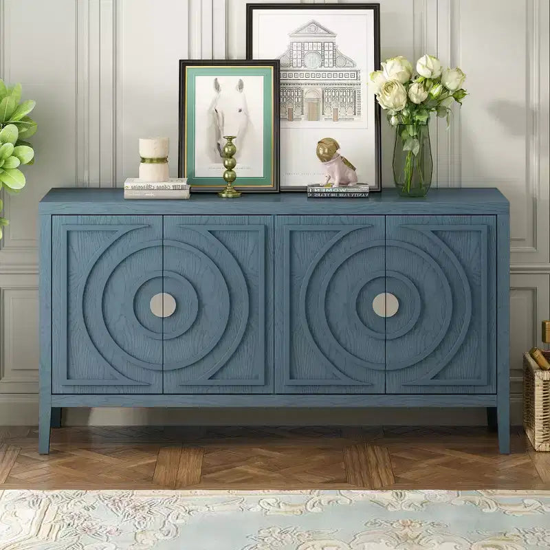 Whisen Retro Sideboard with Circular Groove Design Round Metal Door Handle for Living Room, Entryway, Dining Room
