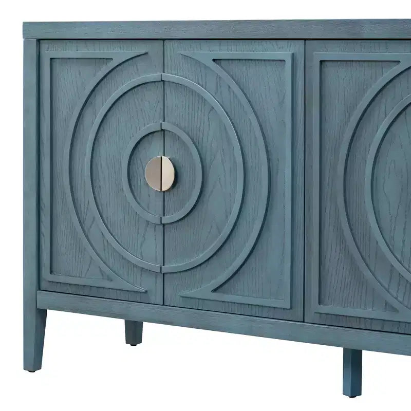Buffet Rétro avec Design Rainure Circulaire et Poignée de Porte Ronde en Métal pour Salon, Entrée, Salle à Manger
