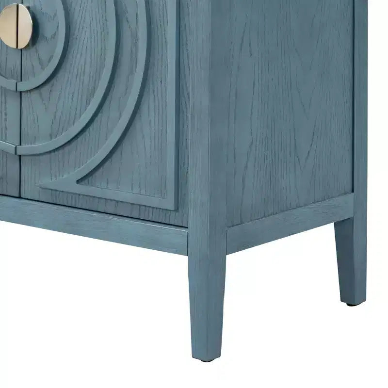 Buffet Rétro avec Design Rainure Circulaire et Poignée de Porte Ronde en Métal pour Salon, Entrée, Salle à Manger