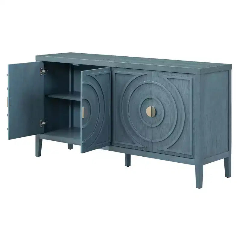 Buffet Rétro avec Design Rainure Circulaire et Poignée de Porte Ronde en Métal pour Salon, Entrée, Salle à Manger