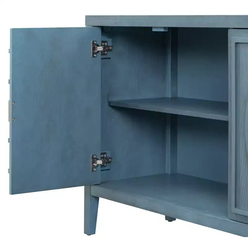 Buffet Rétro avec Design Rainure Circulaire et Poignée de Porte Ronde en Métal pour Salon, Entrée, Salle à Manger
