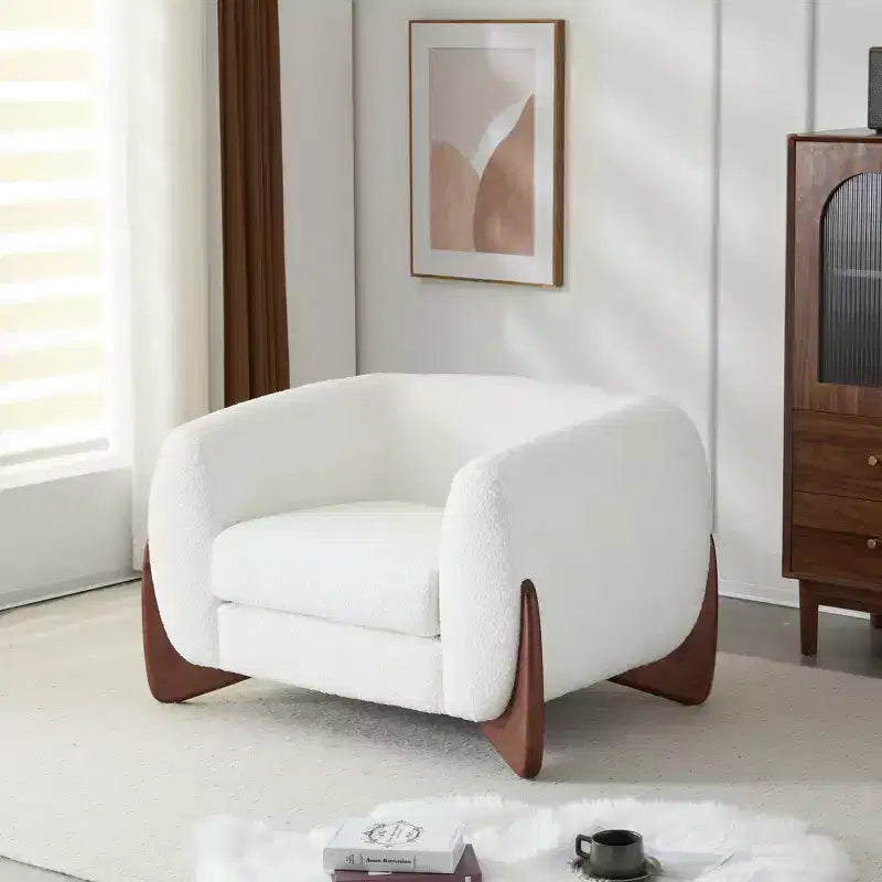 Fauteuil club contemporain en bouclette, beige
