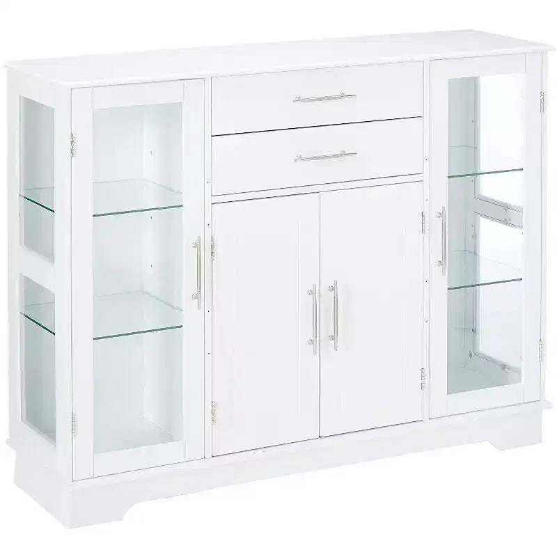 Buffet de cuisine 4 portes avec vitrines et placards, Blanc