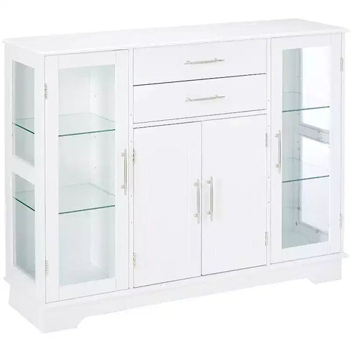 Buffet de cuisine 4 portes avec vitrines et placards, Blanc
