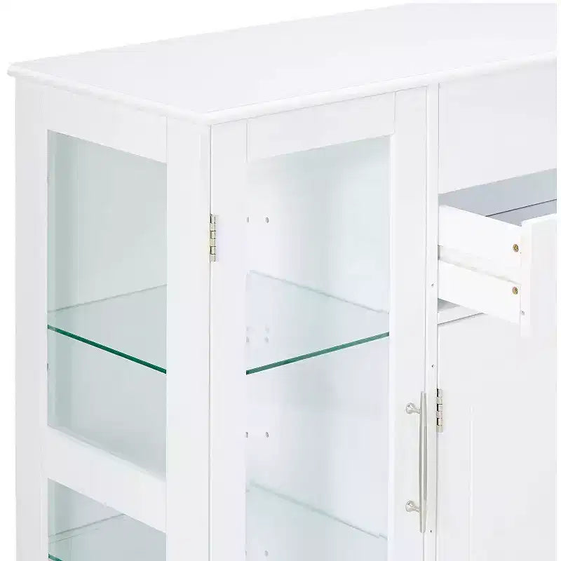 Buffet de cuisine 4 portes avec vitrines et placards, Blanc