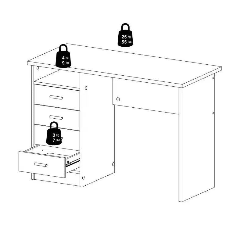 Bureau 4 tiroirs imitation bois noir