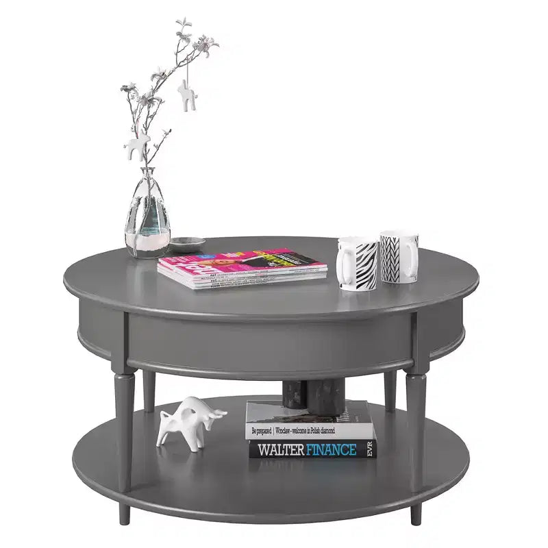 RealRooms Arielle Round Two-Shelf Coffee Table, Gray