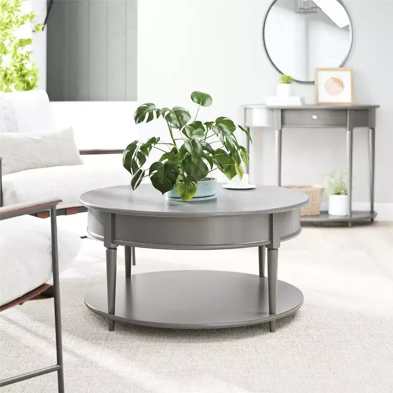 Table basse ronde à deux niveaux, grise