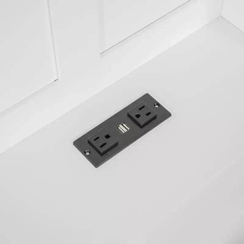 Lit cabane double/grand format avec cadre de lit plateforme à fenêtre avec tiroirs de chevet, étagères, un ensemble de prises et un port USB, Blanc