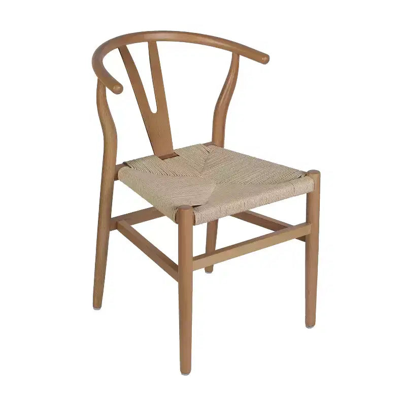 Chaise de salle à manger empilable avec dossier en Y, structure en bois massif, assise en corde de papier kraft tressée