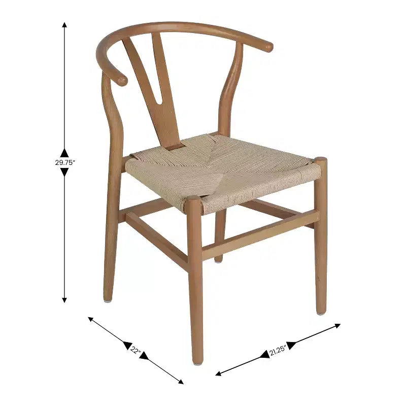 Chaise de salle à manger empilable avec dossier en Y, structure en bois massif, assise en corde de papier kraft tressée