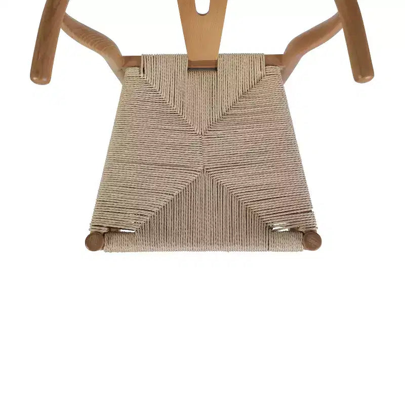 Chaise de salle à manger empilable avec dossier en Y, structure en bois massif, assise en corde de papier kraft tressée