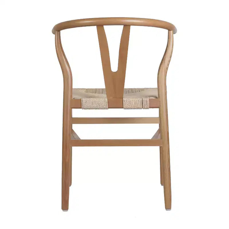 Chaise de salle à manger empilable avec dossier en Y, structure en bois massif, assise en corde de papier kraft tressée