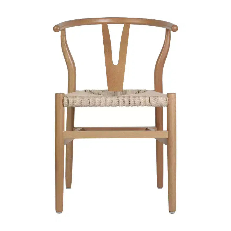 Chaise de salle à manger empilable avec dossier en Y, structure en bois massif, assise en corde de papier kraft tressée