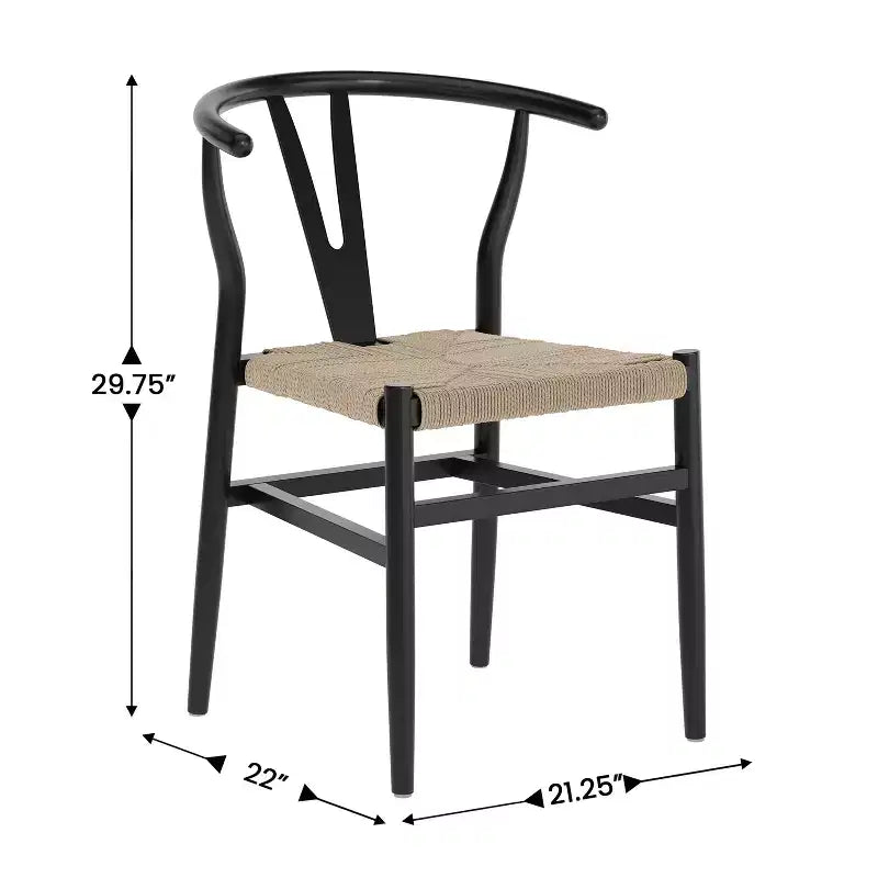Chaise de salle à manger empilable avec dossier en Y, structure en bois massif, assise en corde de papier kraft tressée
