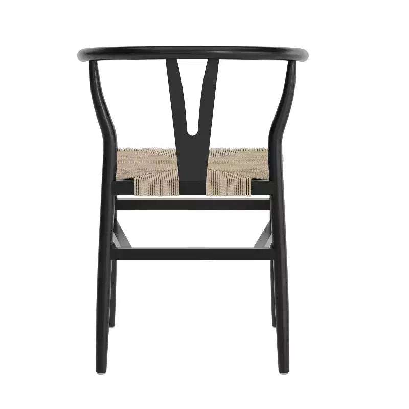 Chaise de salle à manger empilable avec dossier en Y, structure en bois massif, assise en corde de papier kraft tressée