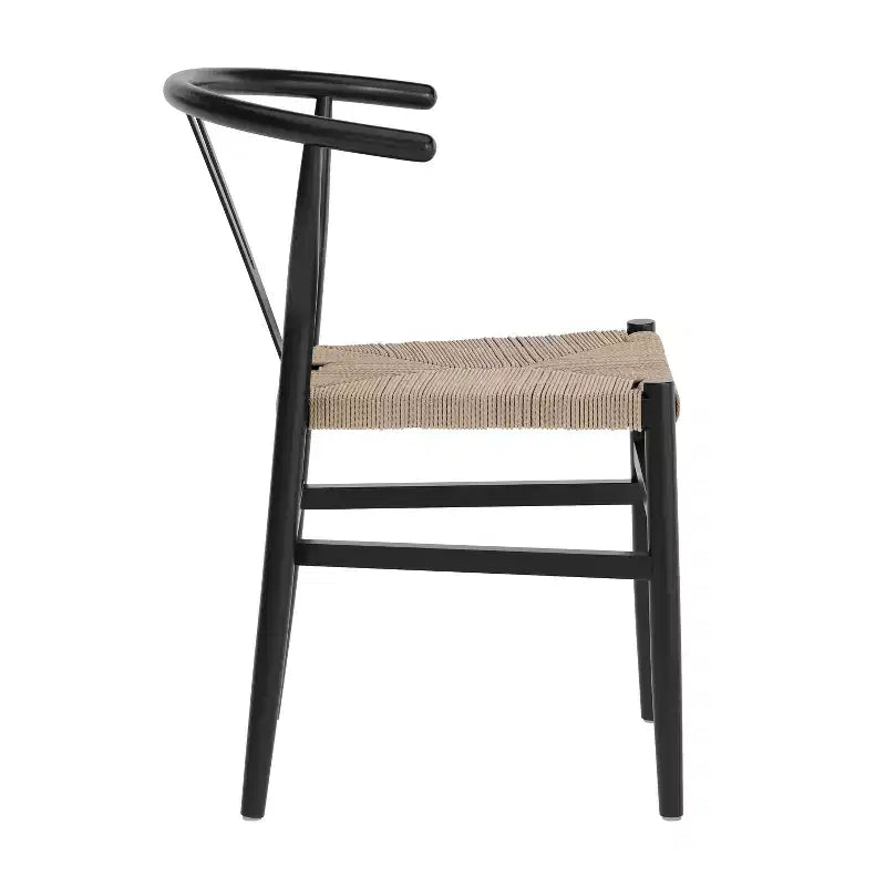 Chaise de salle à manger empilable avec dossier en Y, structure en bois massif, assise en corde de papier kraft tressée