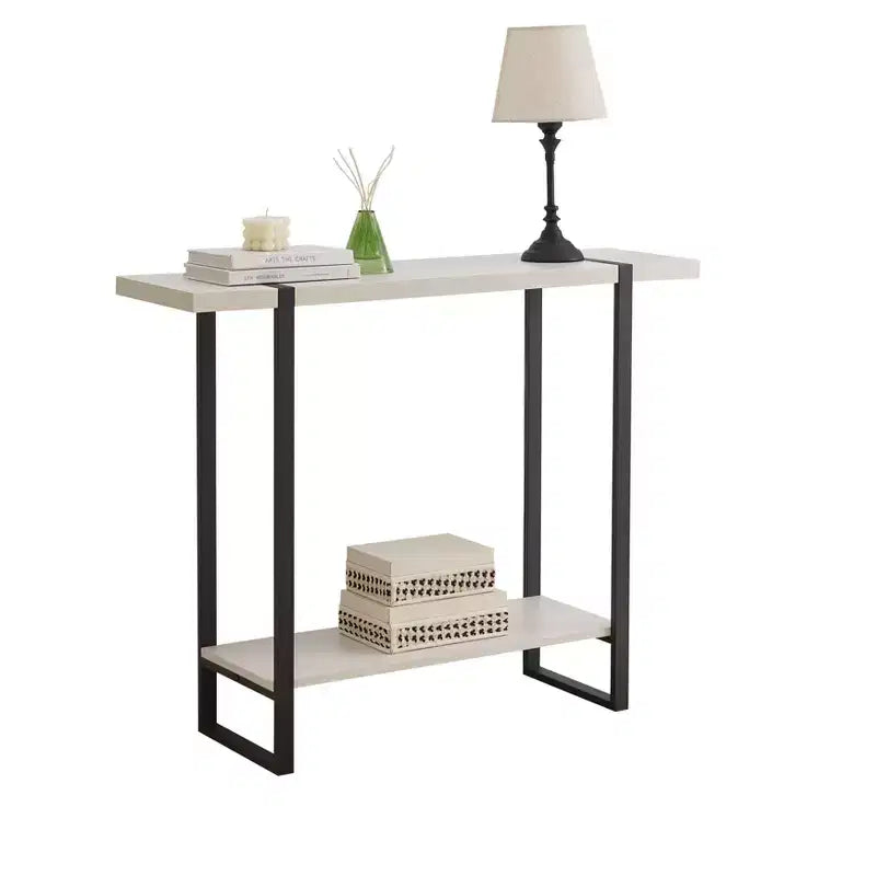 Table console avec étagères - Table de canapé moderne en métal et bois pour salon, entrée, couloir, hall d'entrée