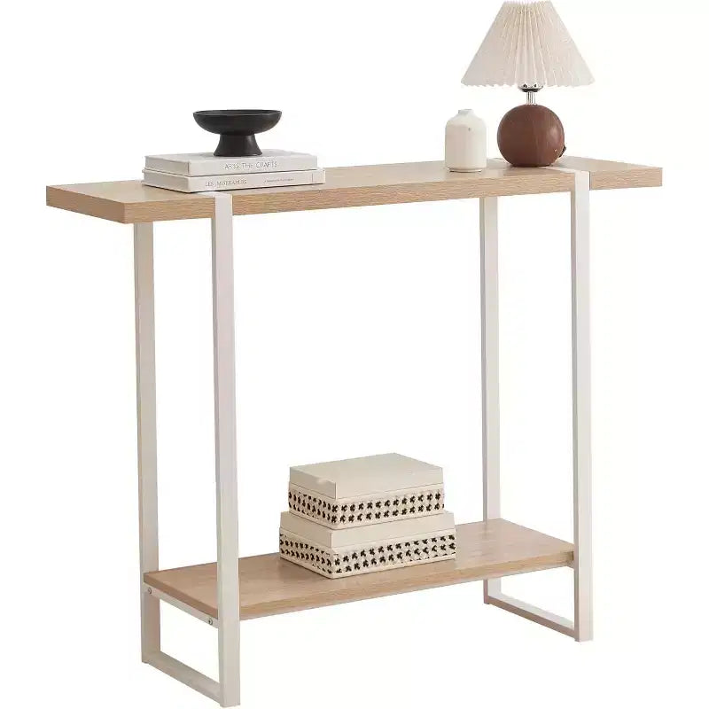 Table console avec étagères - Table de canapé moderne en métal et bois pour salon, entrée, couloir, hall d'entrée