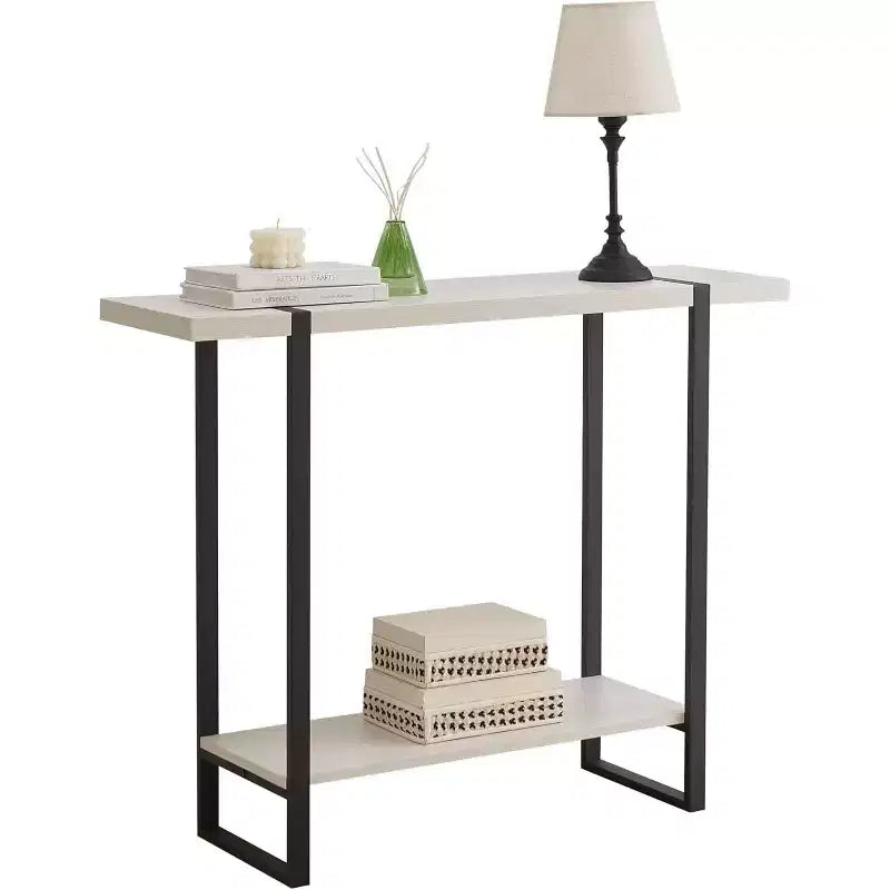 Table console avec étagères - Table de canapé moderne en métal et bois pour salon, entrée, couloir, hall d'entrée