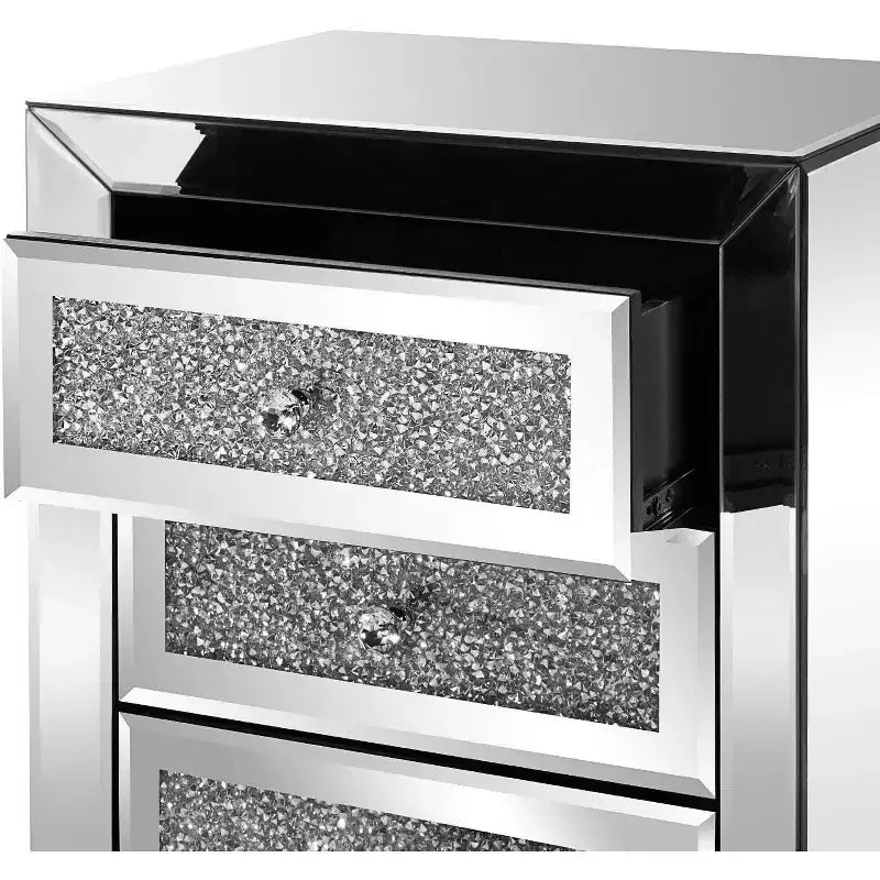 Table de chevet effet miroir avec 3 tiroirs, table d'appoint moderne pour chevet, finition miroir