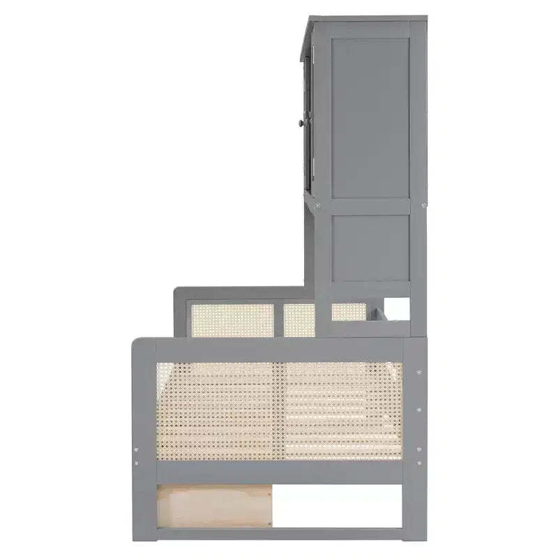 Lit de repos simple/double avec bibliothèque de rangement, lit de repos en bois avec armoires de rangement et étagères