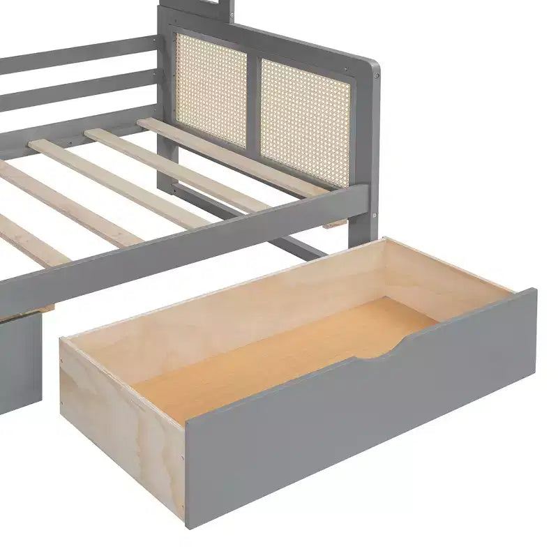 Lit de repos simple/double avec bibliothèque de rangement, lit de repos en bois avec armoires de rangement et étagères