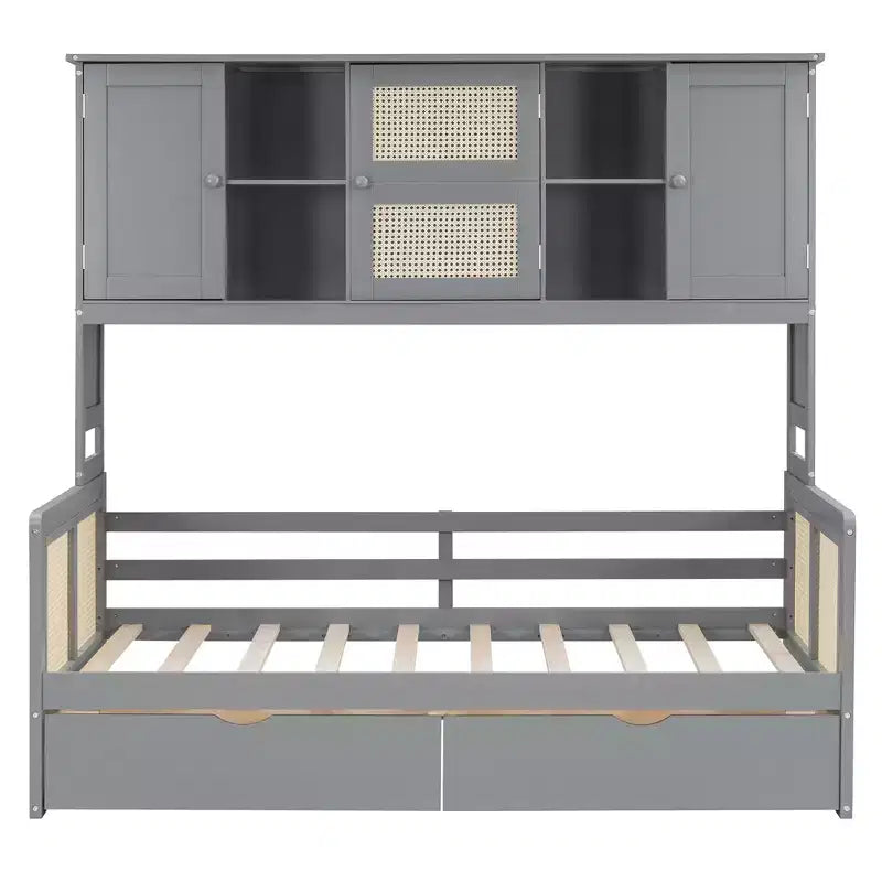 Lit de repos simple/double avec bibliothèque de rangement, lit de repos en bois avec armoires de rangement et étagères