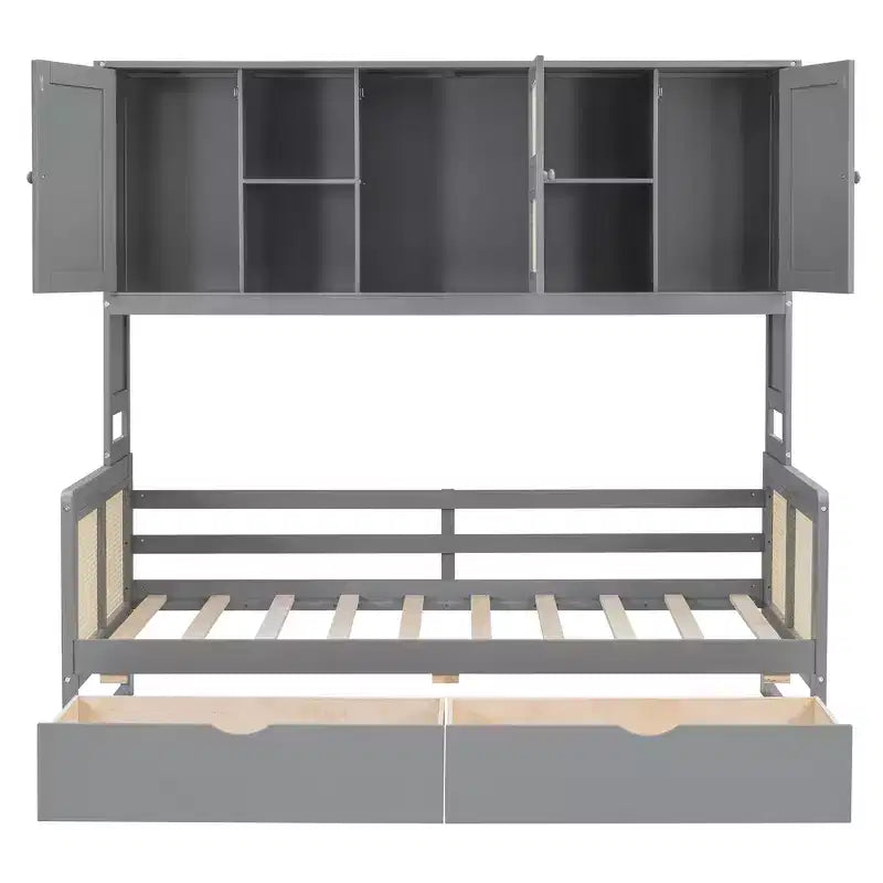 Lit de repos simple/double avec bibliothèque de rangement, lit de repos en bois avec armoires de rangement et étagères
