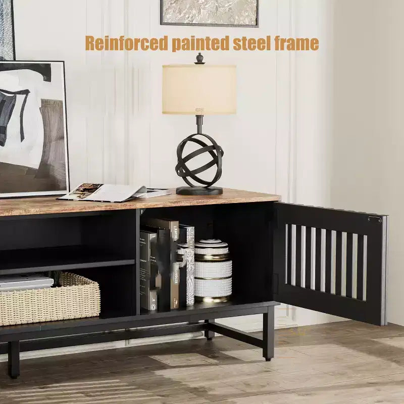 Meuble TV moderne à température moyenne de 160 cm | Portes à lattes avec rangement Idéal pour le salon, la chambre et le centre de divertissement