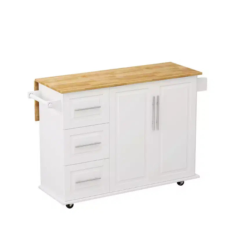 Okak Îlot de cuisine moderne avec plan de travail abattant et tiroirs, desserte de cuisine mobile roulante avec étagères, meuble de rangement, table à manger pliante