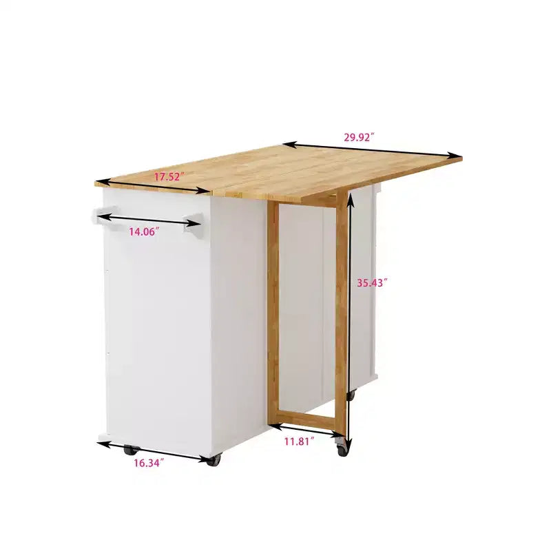 Okak Îlot de cuisine moderne avec plan de travail abattant et tiroirs, desserte de cuisine mobile roulante avec étagères, meuble de rangement, table à manger pliante