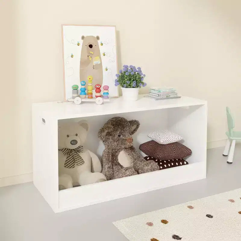 Boîte de rangement ouverte pour jouets pour enfants, bac de rangement en bois, grand espace de rangement - Blanc