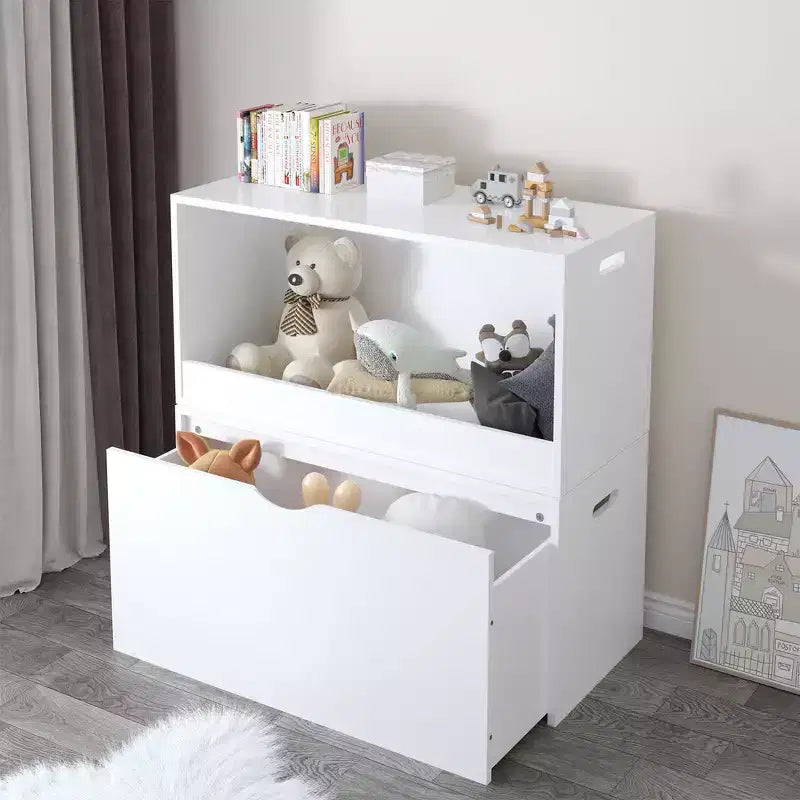 Boîte de rangement ouverte pour jouets pour enfants, bac de rangement en bois, grand espace de rangement - Blanc