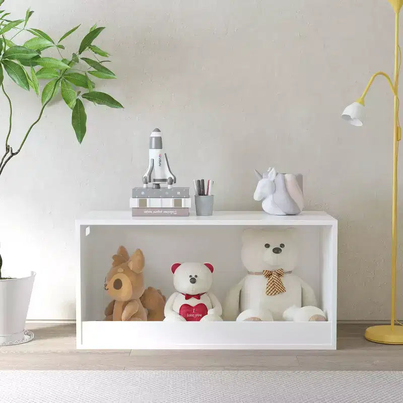 Boîte de rangement ouverte pour jouets pour enfants, bac de rangement en bois, grand espace de rangement - Blanc