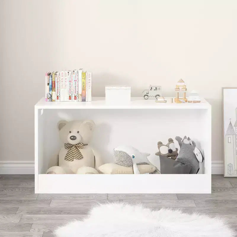 Boîte de rangement ouverte pour jouets pour enfants, bac de rangement en bois, grand espace de rangement - Blanc