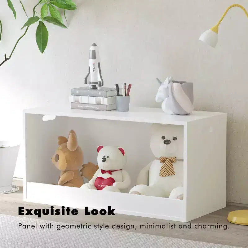 Boîte de rangement ouverte pour jouets pour enfants, bac de rangement en bois, grand espace de rangement - Blanc