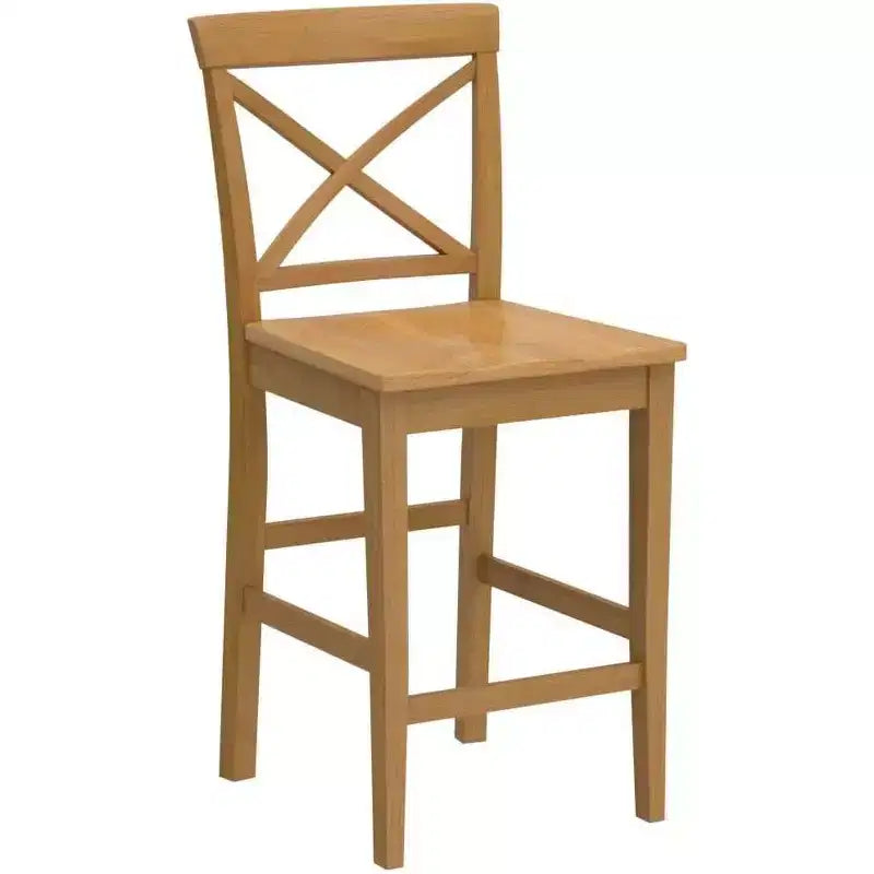 Tabouret de bar haut à dossier haut en bois finition marron de forme rectangulaire, non capitonné
