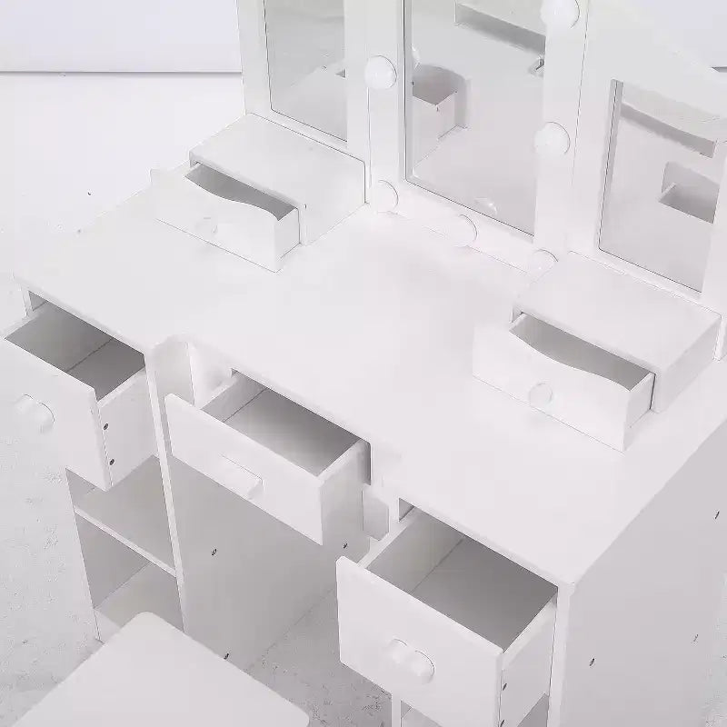 Coiffeuse avec miroir, coiffeuse en bois 2-en-1 pour tout-petits avec tabouret et tiroir