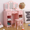 Vanity Set with Mirror, 2 in-1 Wooden Toddler Vanity Table with Stool & Drawer