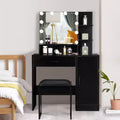 VINGLI Vanity Desk with Mirror and Lights, Makeup Vanity with Drawers and Stool for Bedroom, Black