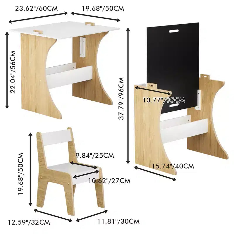 Table pour enfants avec une chaise, table d'étude multifonctionnelle en bois pour enfants – Plateau convertible – Blanc