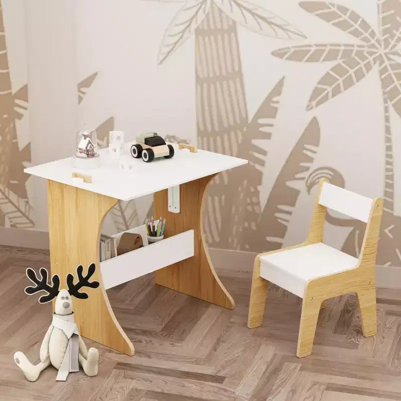 Table pour enfants avec une chaise, table d'étude multifonctionnelle en bois pour enfants – Plateau convertible – Blanc