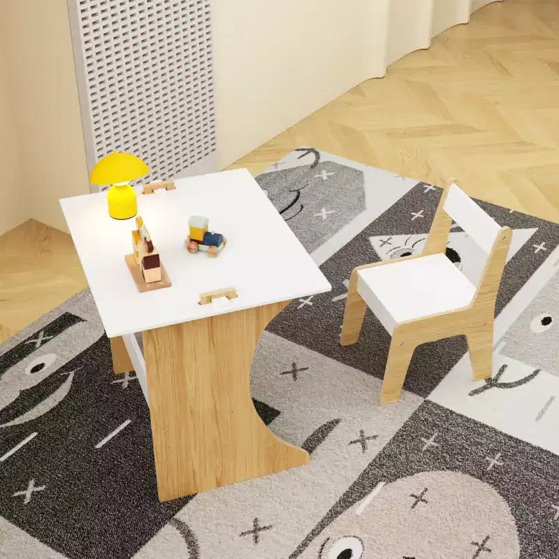 Table pour enfants avec une chaise, table d'étude multifonctionnelle en bois pour enfants – Plateau convertible – Blanc