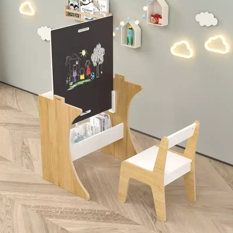 Table pour enfants avec une chaise, table d'étude multifonctionnelle en bois pour enfants – Plateau convertible – Blanc
