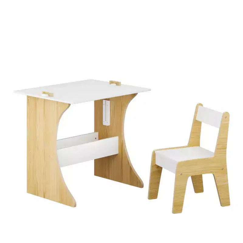 Table pour enfants avec une chaise, table d'étude multifonctionnelle en bois pour enfants – Plateau convertible – Blanc