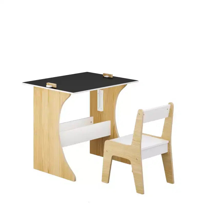 Table pour enfants avec une chaise, table d'étude multifonctionnelle en bois pour enfants – Plateau convertible – Blanc