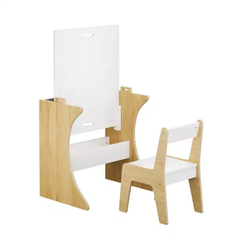 Table pour enfants avec une chaise, table d'étude multifonctionnelle en bois pour enfants – Plateau convertible – Blanc