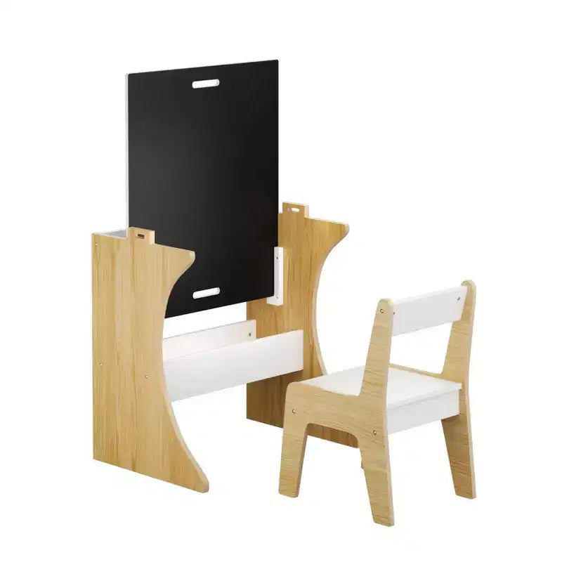 Table pour enfants avec une chaise, table d'étude multifonctionnelle en bois pour enfants – Plateau convertible – Blanc
