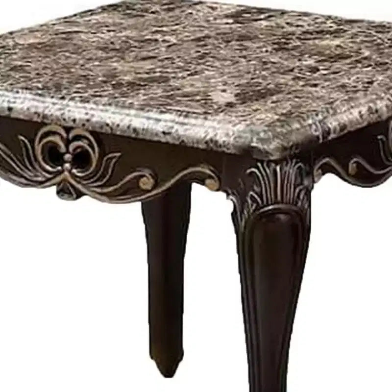 Table d'appoint, bois noyer foncé, détails sculptés, 71 cm